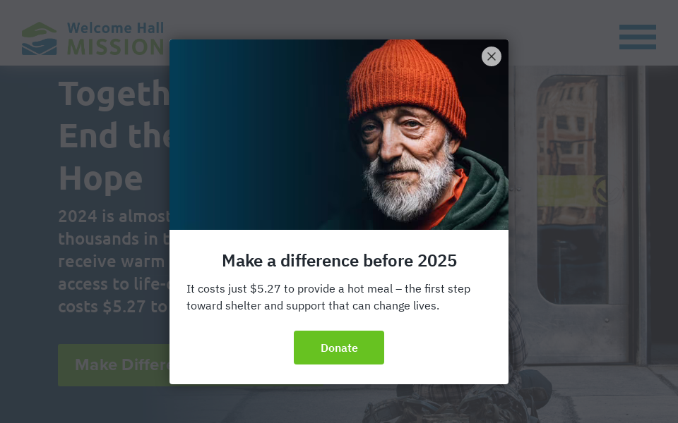 welcomehallmission.com/ screen capture