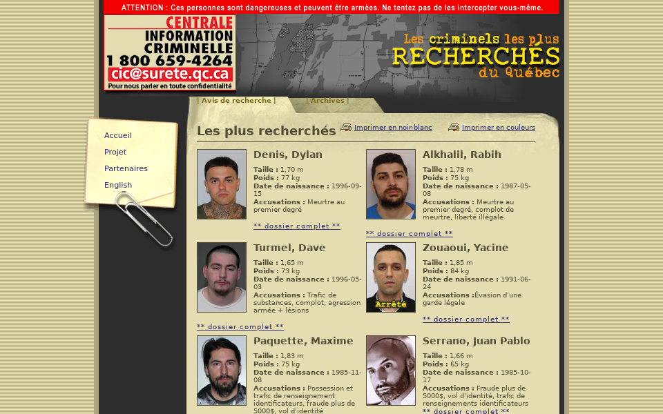 www.10criminelsrecherches.qc.ca/ screen capture