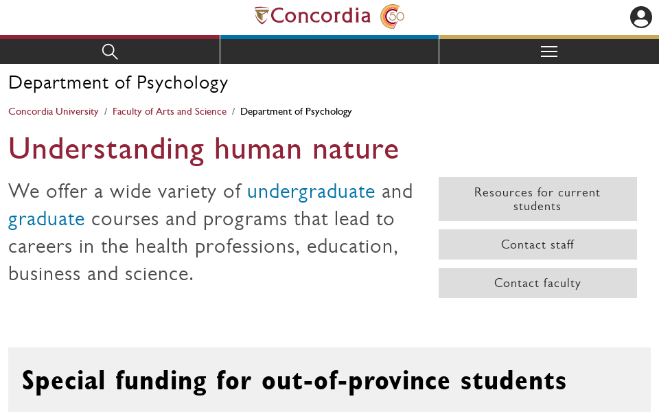 www.concordia.ca/artsci/psychology.html screen capture