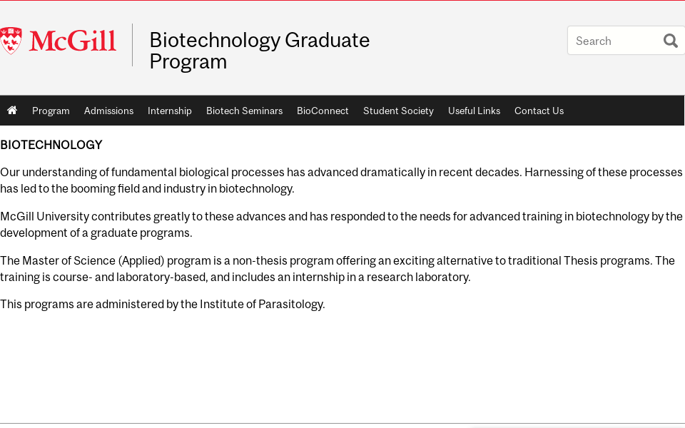 www.mcgill.ca/biotechgradprog/ screen capture