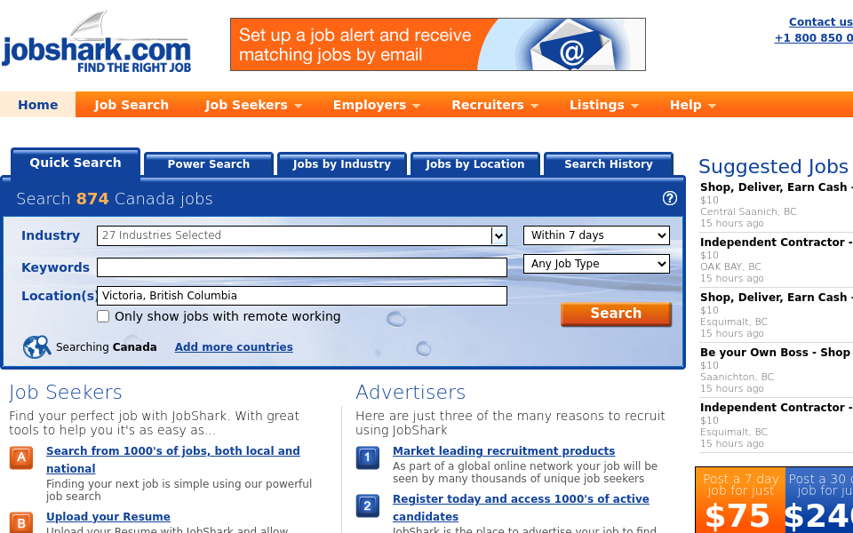 www.jobshark.com/ca/ screen capture