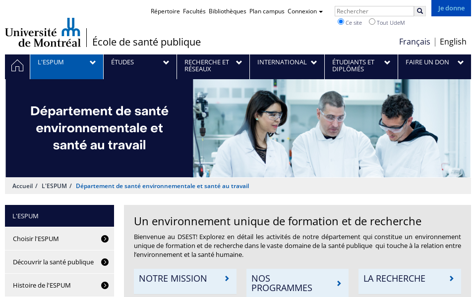 espum.umontreal.ca/a-propos/departement-de-sante-environnementale-et-sante-au-travail/ screen capture
